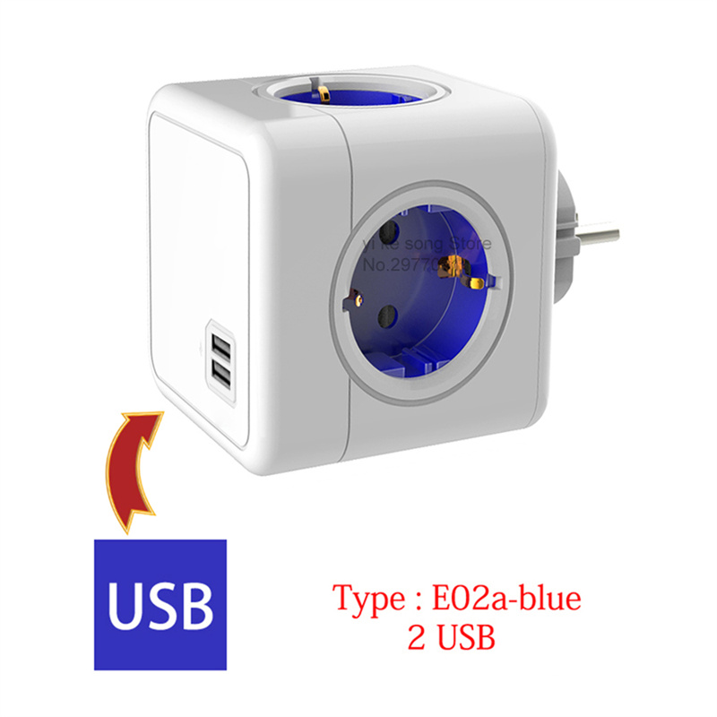 Multiprise européenne EU Powercube, 3680W, prises multiples, prises secteur, filtre réseau, USB 4, AC, maison, bureaux: BLEU CIEL