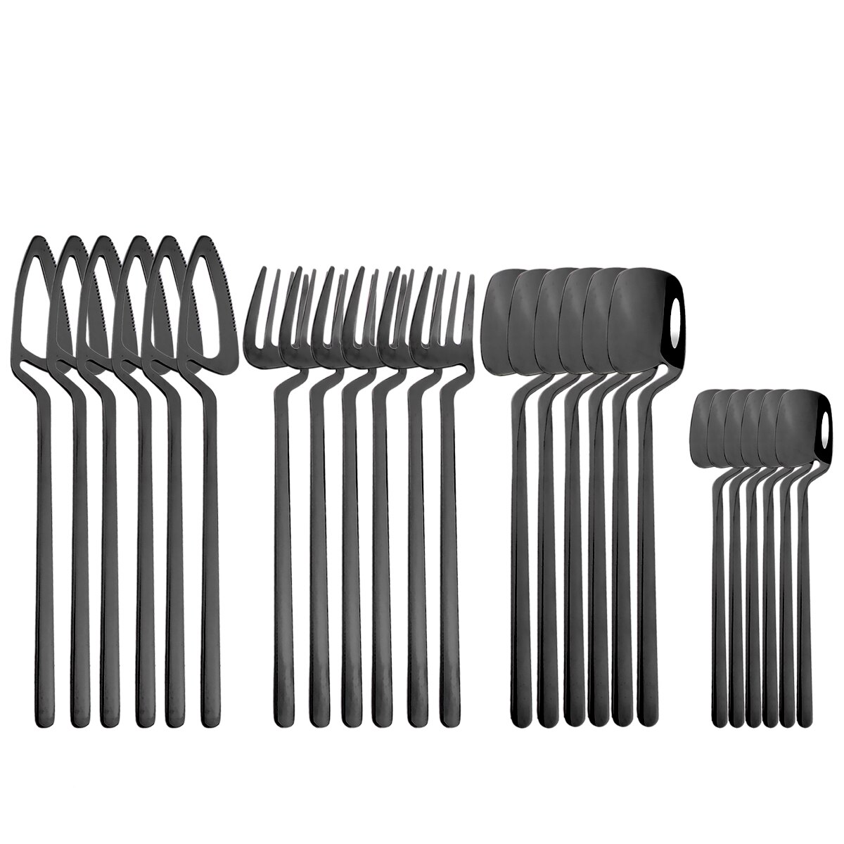 Stainless Steel Cutlery Silverware Forks Spoons Knives Dinnerware Sets Dishwasher Safe Tableware Set 24 Pieces with Tea Fork: Black
