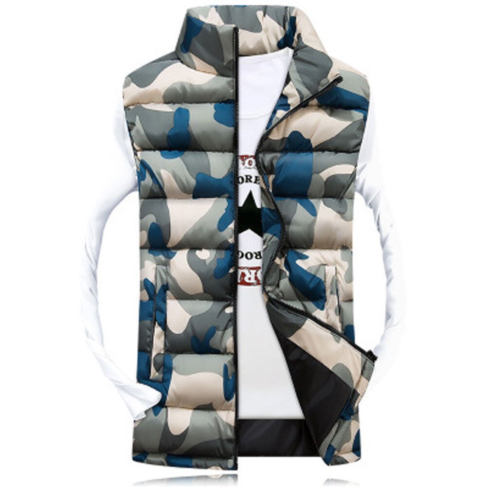 Hommes hiver sans manches coton camouflage veste mince à capuche gilet manteau gilet zippé hommes automne camouflage gilet manteau: Jaune / XXXL