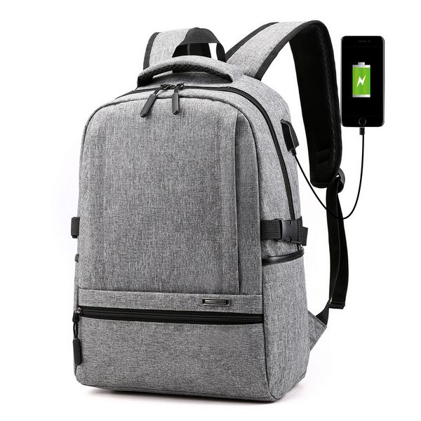 USB Charing Men Backpack Laptop Mochila Mujer Solid Student Travel School Bag For Men Business Large Shoulder Bags CJ995: Gray