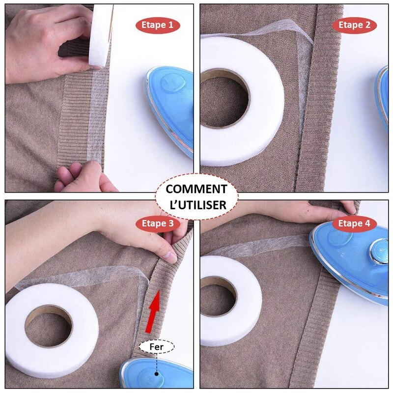 Cinta adhesiva de fusión de tela de 65 yardas, cinta adhesiva para dobladillo, cinta para planchar en el dobladillo para pantalones, vestidos, ropa, cortinas, tira adhesiva para dobladillo