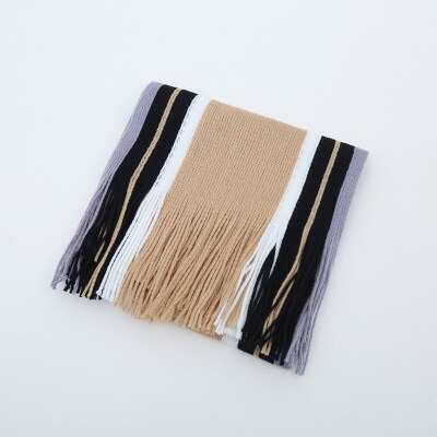Hommes écharpe hiver rayé tricot Long châle enveloppement col foulards pour hommes décontracté gland Pashmina Tippet Simple étole: Striped Khaki