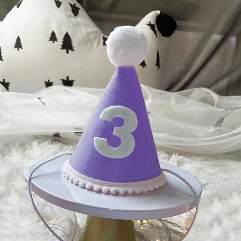 Chapeau couronne d'anniversaire pour enfants, coiffe princesse Prince, décoration de fête prénatale, fournitures pour fête d'anniversaire, 1/2/3 ans: Purple-3