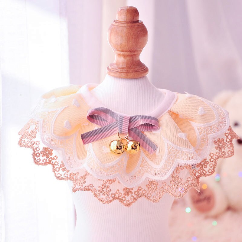 Pet Lace Bib Cat Dog Photography Props Rabbit Collar Bell Accessories Saliva Towel Pearl Pendant Adjustable: 2 / S