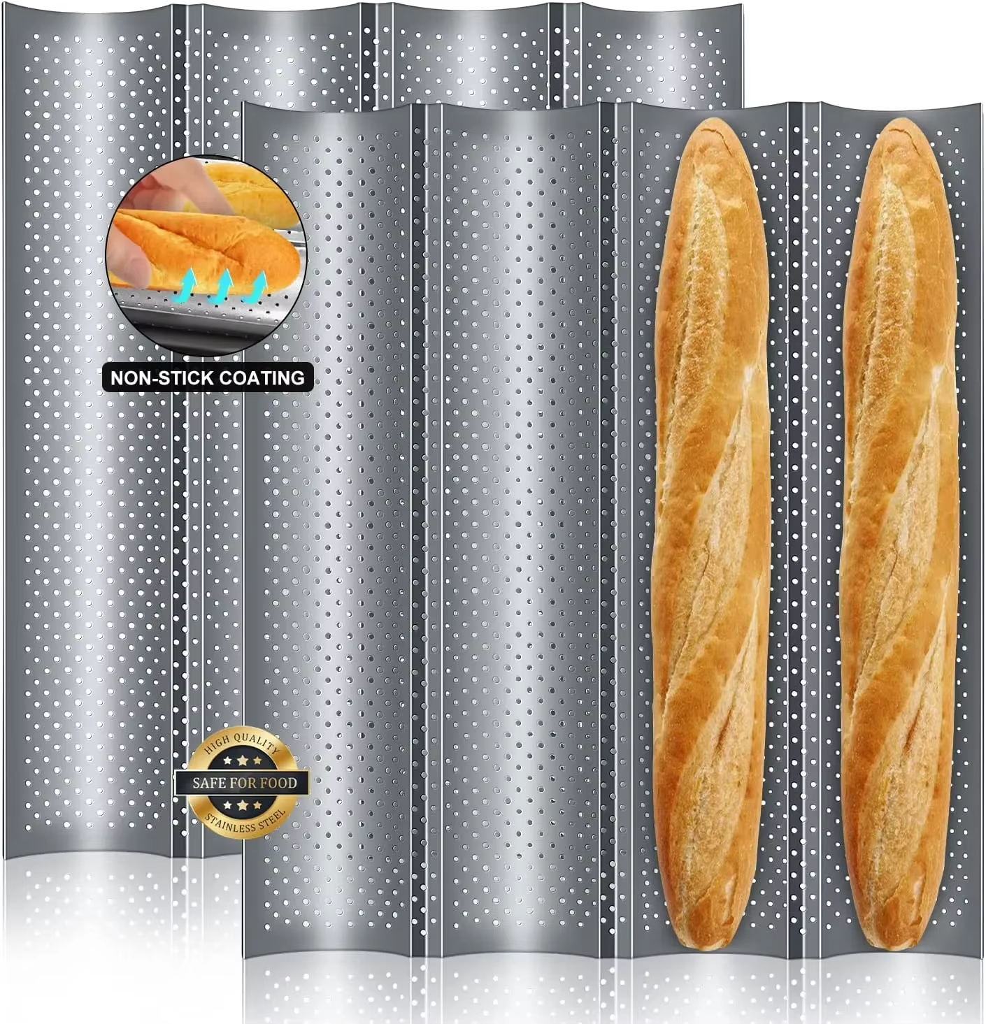 Nonstick Perforated French Bread Baking Pan Carbon Steel Baguette Pan French Bread 4 Wave es Loaf Bake Mold Cooking Tray