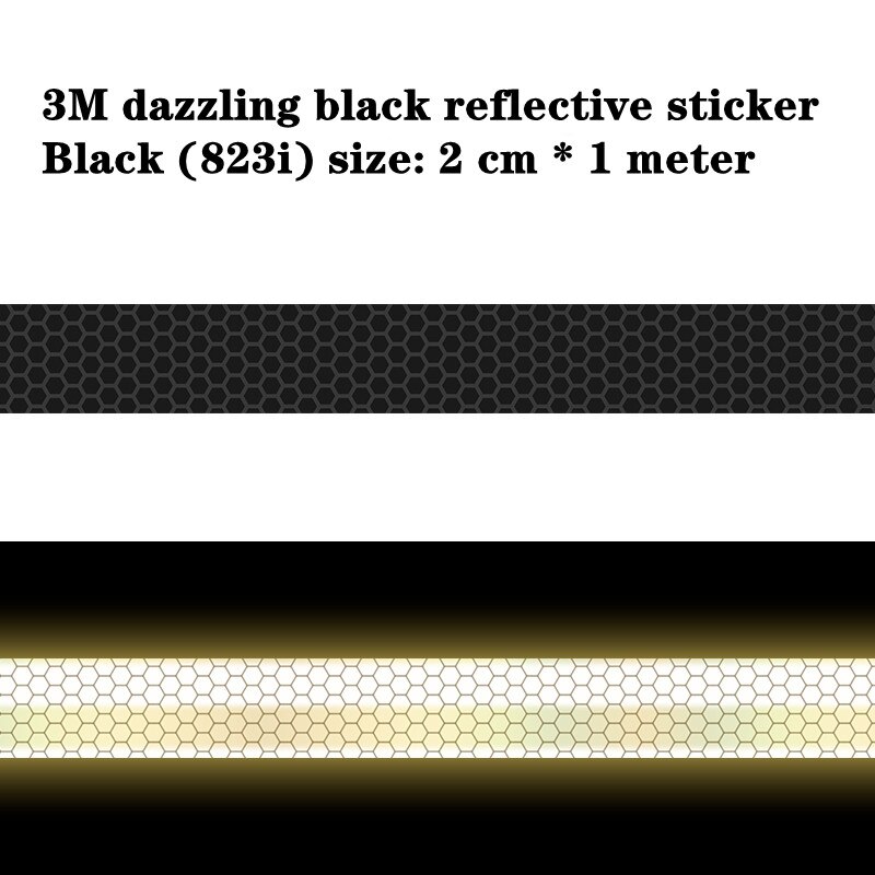 Cinta reflectante negra de 3M, pegatina adhesiva de grado de diamante, de seguridad, cinta de advertencia para bicicleta, automóviles, motocicleta, estilo de coche: 2cmX1M
