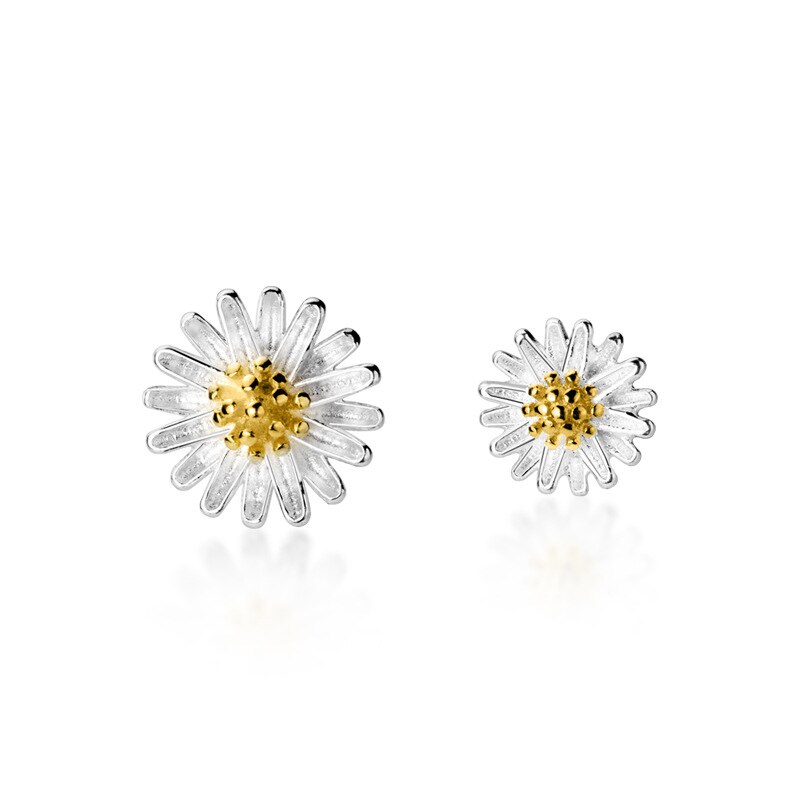 MloveAcc Plata de Ley 925 auténtica sol flor pendientes para mujeres niñas novedosa de plata-joyería de