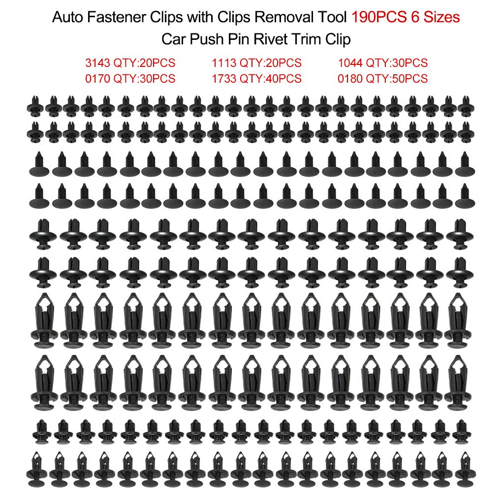Universal Auto Fastener Clips Plastic Fastener Rivet Clips 190Pcs 6 Sizes Car Push Pin Rivet Trim Clips Fastener Clips: Default Title