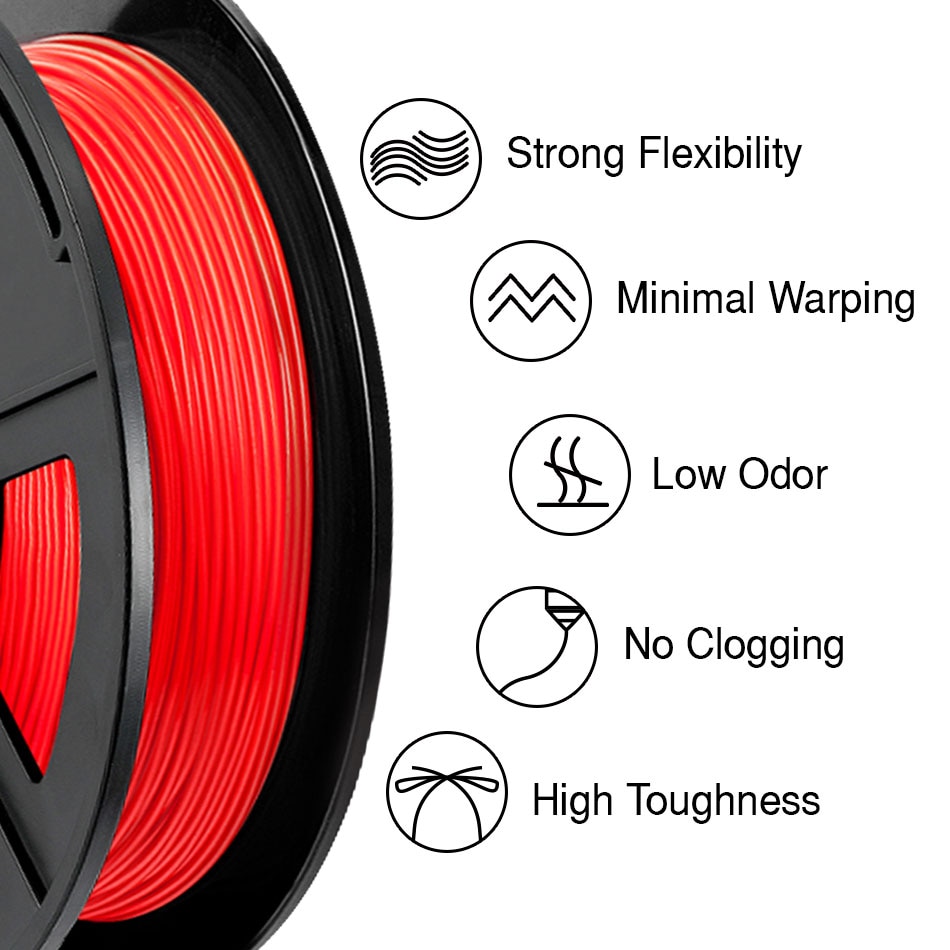 Filament Flexible rouge de la couleur 0.5kg de TPU avec la bobine 1.75/3.00mm Filament Flexible de TPU pour l'imprimante 3D Non-toxique 100% aucune bulle