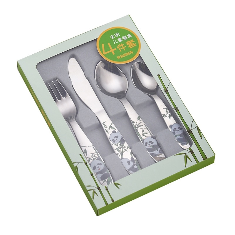 4 teile/satz Baby Löffel Lebensmittel Fütterung Gabel Messer Utensilien einstellen Edelstahl freundlicher Lernen essen Gewohnheit freundlicher Geschirr