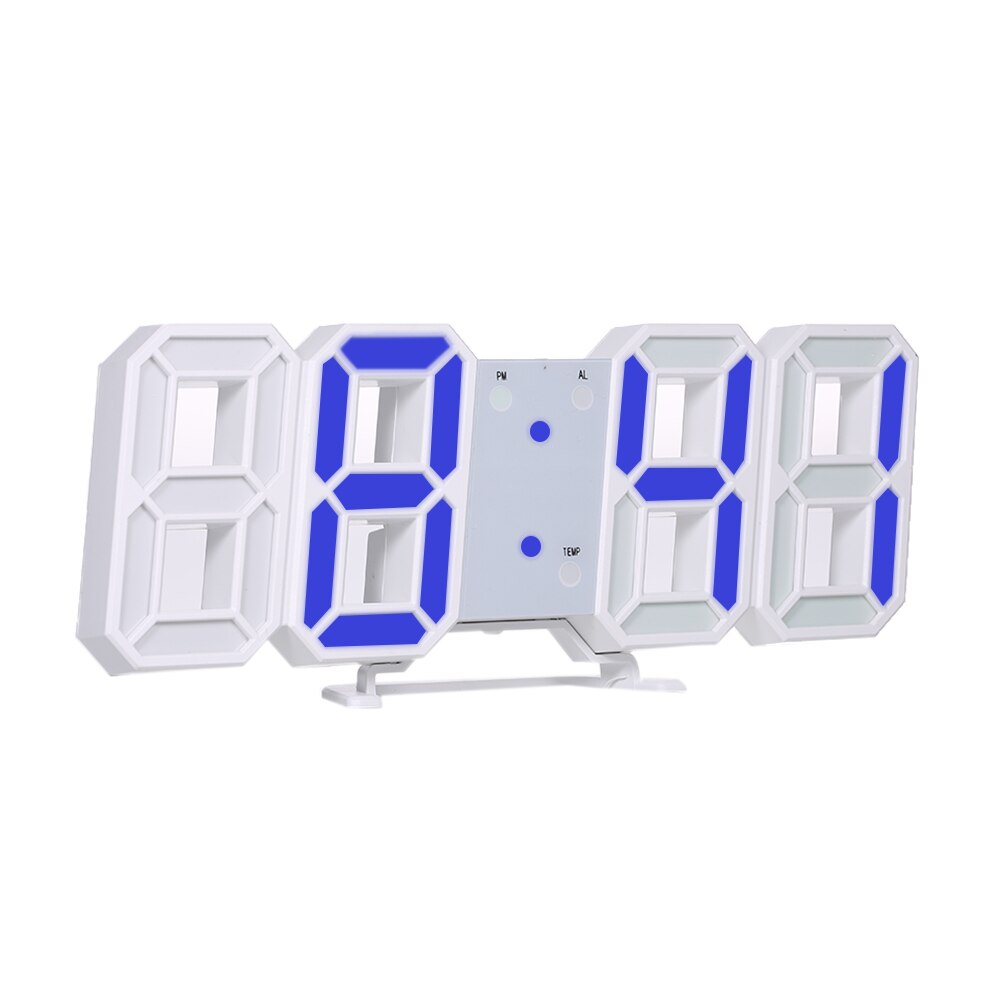 3D LED Digital Clock Glowing Night Mode Brightness Adjustable Electronic Table Clock 24/12 Hour Display Alarm Clock Wall Hanging: white fr blue light
