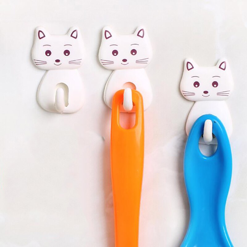 3 Stuks Zelfklevende Muur Decor Haken Leuke Cartoon Kat Deur Haken Duurzaam Voor Keuken Lepel Diversen Hanger Bathroon Handdoek haak