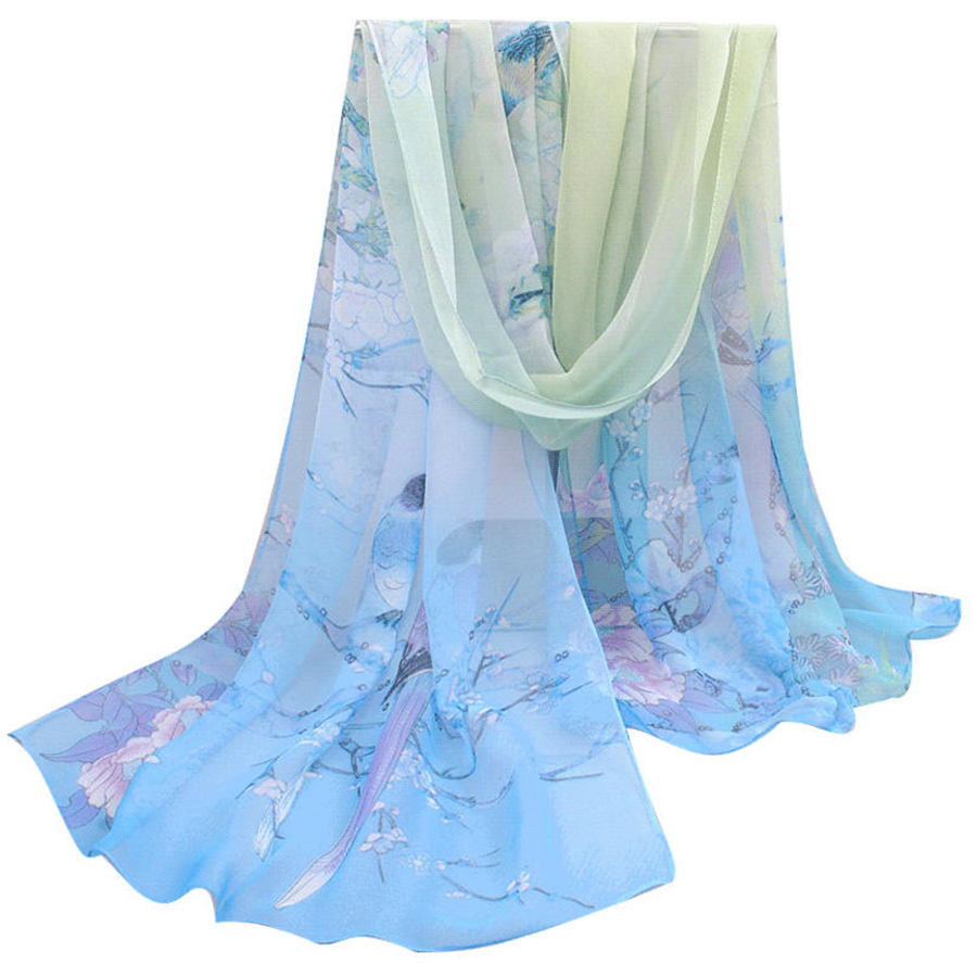 Bufanda de gasa para mujer, bufanda de seda sintética con patrón de urraca, bufanda larga de gasa, bolso de hombro con protección solar, pañuelo para la cabeza: Menta