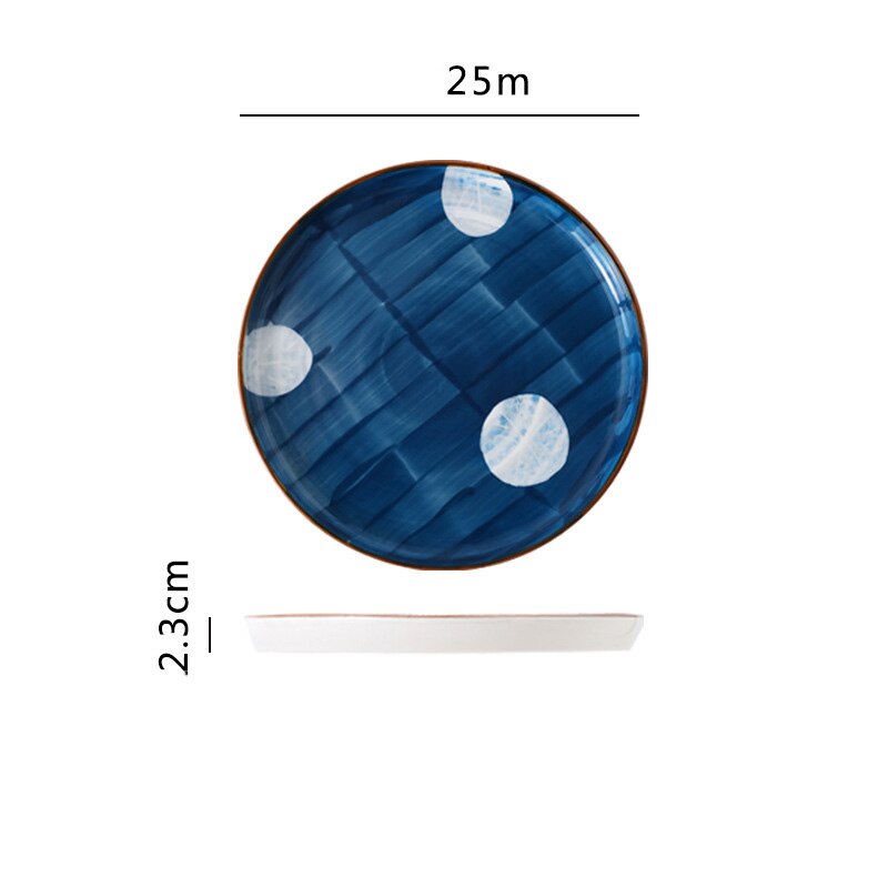 Plato de cerámica de cocina de estilo japonés, vajilla esmaltada pintada a mano para el hogar, plato occidental, plato para carne: H05