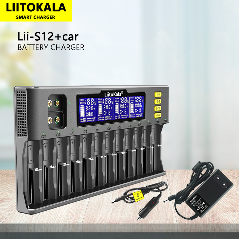 LiitoKala Lii-S12 Lii-S8 Lii-PD4 Lii-PD2 Lii-500S 3.7V 18650 18350 Battery Charger Auto-Polarity Detect 26650 21700 1.2V AA AAA: green