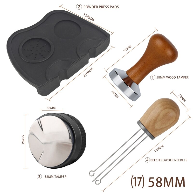 Doseur de café, poignée en bois massif, aiguille, doseur, distributeur, outil de nivellement, mélange de café: 17-58MM