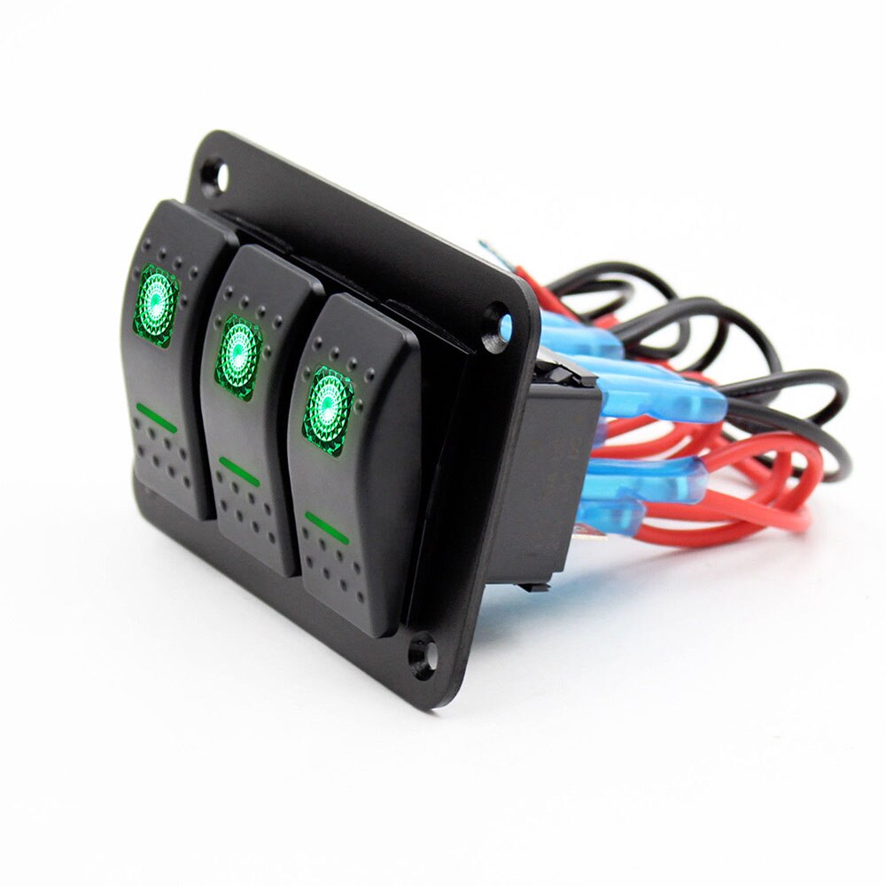 3 Gang Auto Boot Switch Panel Universele Controle Auto Schakelaar LED Schakelaar Truck: green