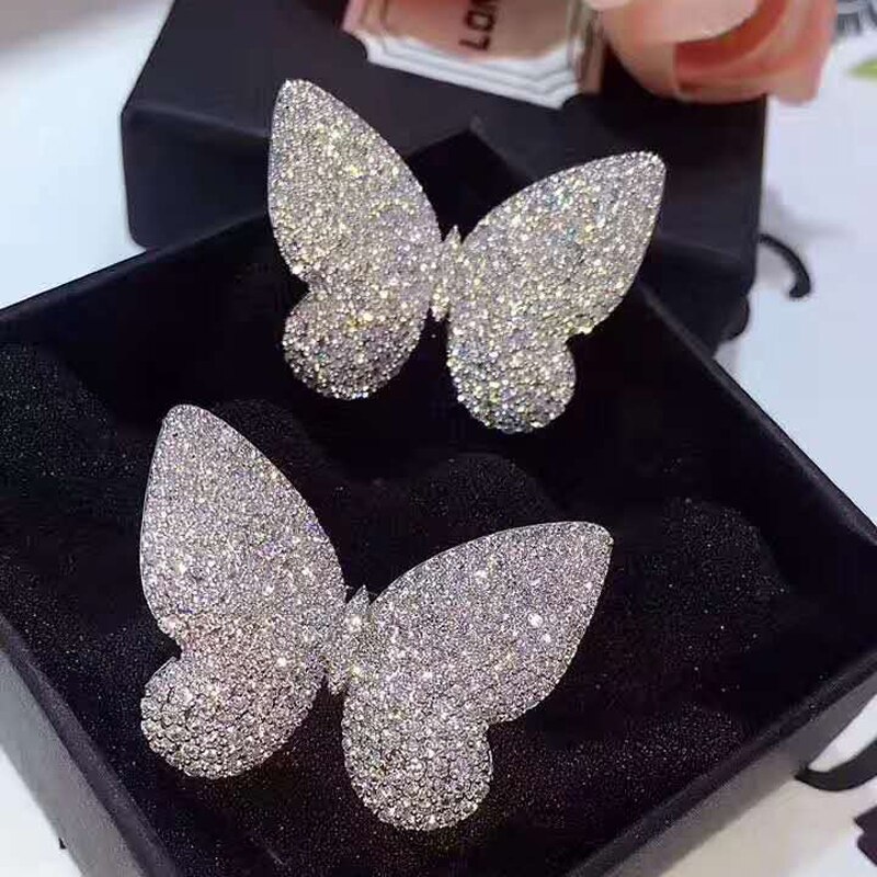 HIBRIDE Newest Beautiful Butterfly CZ Stone Micro Pave Engagement Rings Women White Gold Color Female Finger Ring For R-150