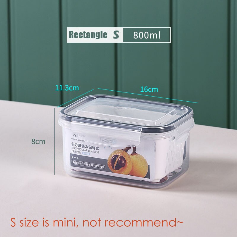 3PCS Kitchen Storage Basket Container Refrigerator Storage Box Fridge Fresh Kitchen Organizer Vegetable Fruit Boxes Drain Basket: NJG226A-800ML