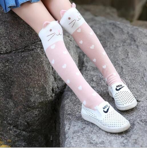 Nuovi cartoni animati dritti per bambini primavera e autunno calzini sopra il ginocchio orecchio Stereo ragazze gamba riscalda calzini per bambini: love cat