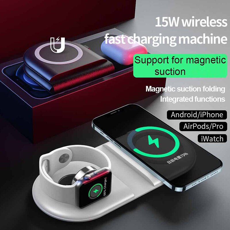 3 in1 wireless chargers for iphone 13, 12 11 , x, xs max, xr, apple watch 7 5 4 3 airpods pro, fast charging stand for samsung  s20