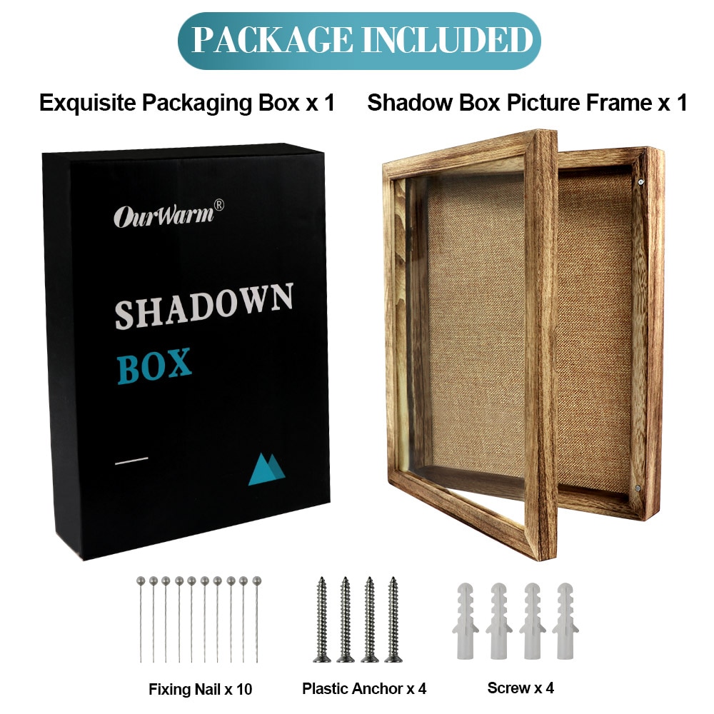OurWarm Shadow Box Display Case Large Picture Frame with Linen Pin Board Memory Boxes Wedding Bouquet Wall Rustic Shadow