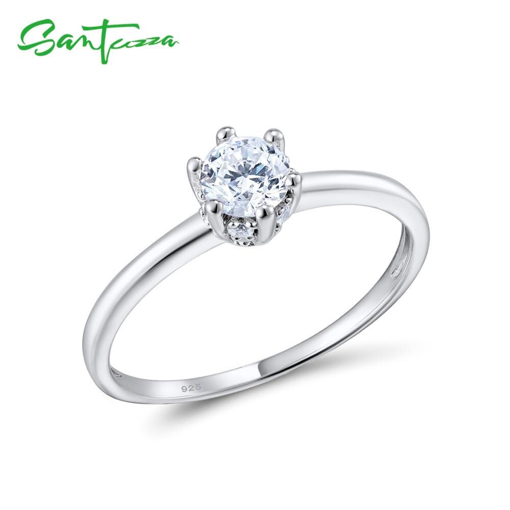 Santuzza 925 Sterling Silver Rings For Woman Sparkling White CZ Stones Silver Engagement Romantic Chic Female Rings Fine Jewelry