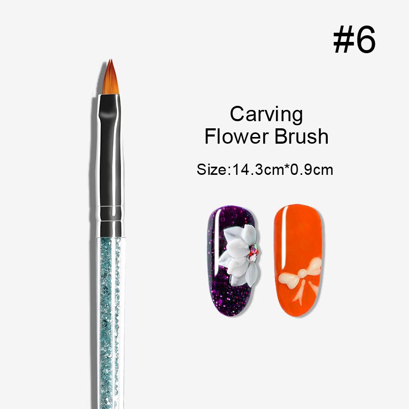 Pincel para delinear uñas, Pinceles para pintar uñas, con diamantes de imitación, nailon, mango acrílico, herramienta de diseños DIY, 1 unidad: 06