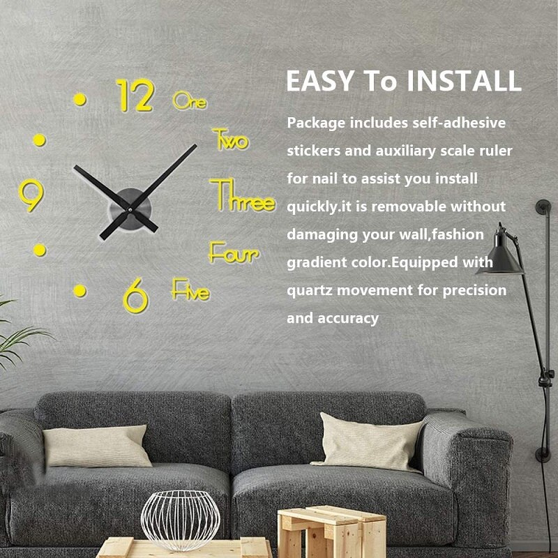 Gran reloj de pared de cuarzo 3D moderno mudo de cocina decorativos relojes espejo pegatina etiqueta de Metal grande relojes elementos de decoración para oficina hogar