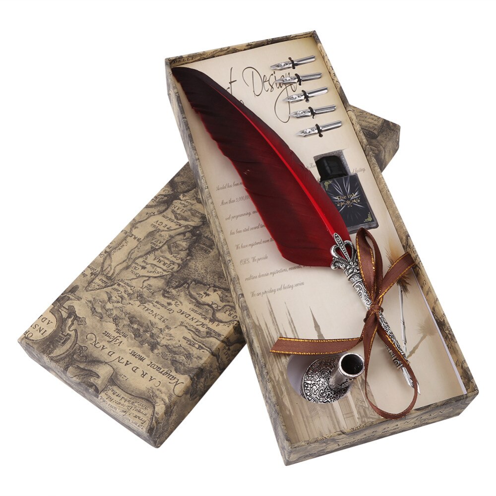 Engels Kalligrafie Veer Dip Pen Schrijven Inkt Set Briefpapier Box met 5 Nib Huwelijkscadeau Quill Vulpen pen: Rood