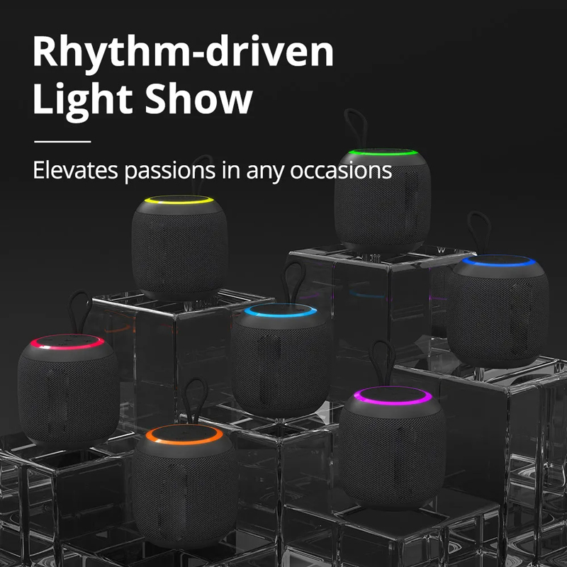 Mini Speaker Portable Speaker with Bluetooth 5.3, Balanced Bass, IPX7 Waterproof, LED Modes for Camping, Outdoor