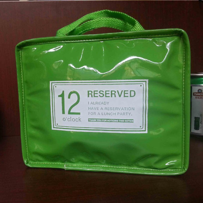 Bolsa de almuerzo impermeable para mujeres, niños y hombres, bolsa de almuerzo con letras, bolso de mano de PU, paquete aislante portátil,: Green