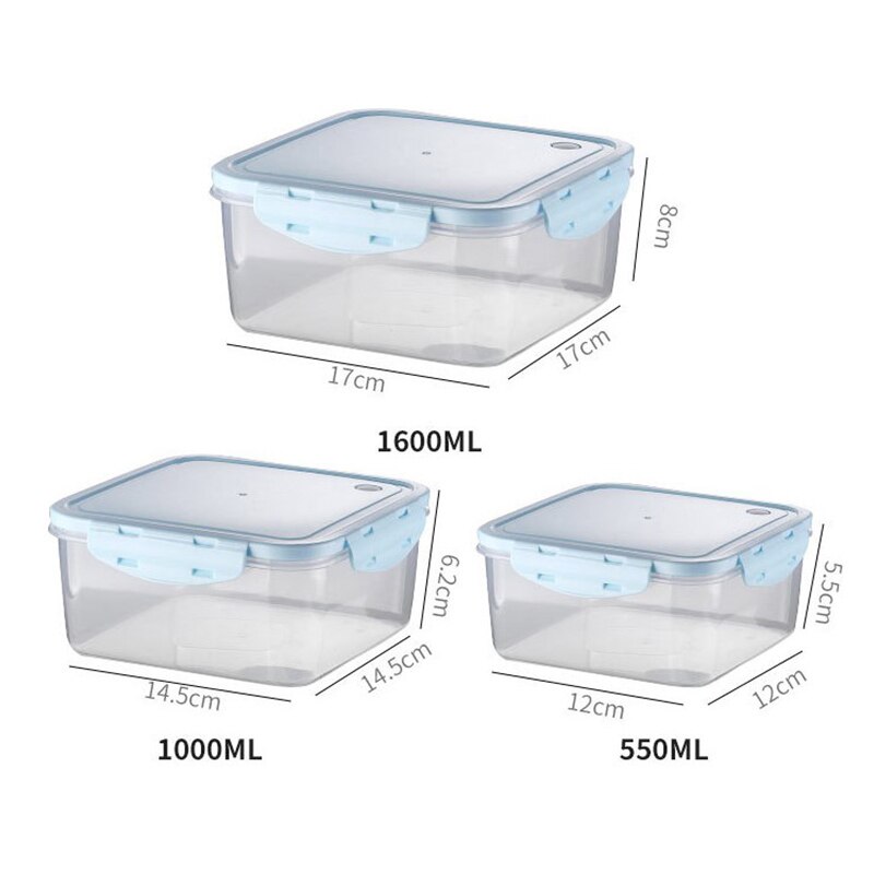 3Pcs Rectangle/Square Plastic Storage Container Set Lunch Box Food Storage Boxes Kitchen Accessories Organizer for Picnic