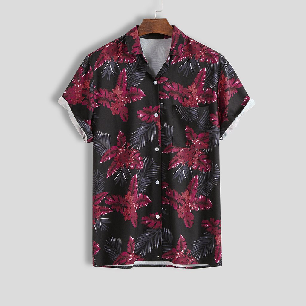 3xl pluss størrelse kortermet skjorte herre flerfarget bluse kortermede løse skjorter bladtrykk uformelle topper for menn chemise homme