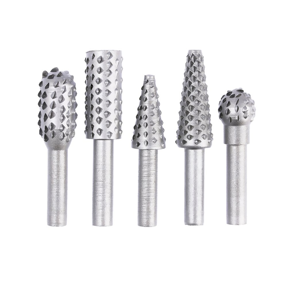 5Pcs Steel Rotary Rasp File 1/4" Shank Rotary Craft Files Rasp Burrs Wood Bits Grinding Power Woodworking Hand Tool