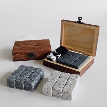 Whiskey Stones Set - 9 Graniet Chilling Stones Whisky Rocks-Herbruikbare Ijsblokjes Met Tang Stopper - Best drinken: Black suit-9 pcs