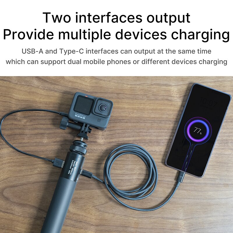 Ulanzi bg -3 power håndgreb stick 10000 mah genopladeligt batteri håndtag til gopro 9 7 8 smartphone slr dji pocket 2 osmo gimbal