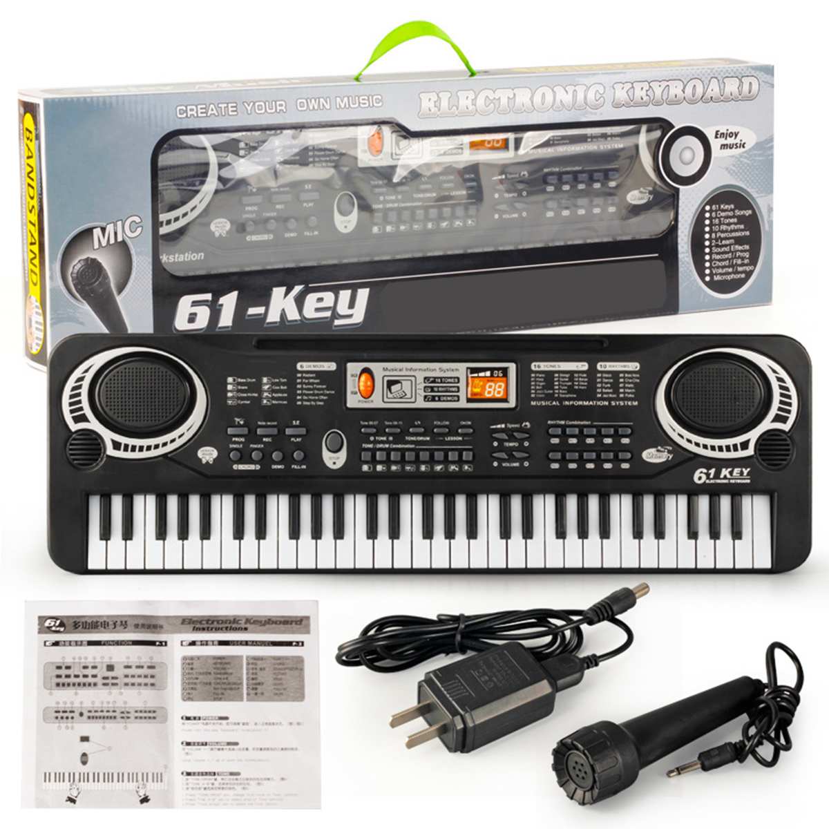 61 Keys Digital Music Electronic Keyboard Key Board Electric Piano Children Eu/US/USB Plug: US plug