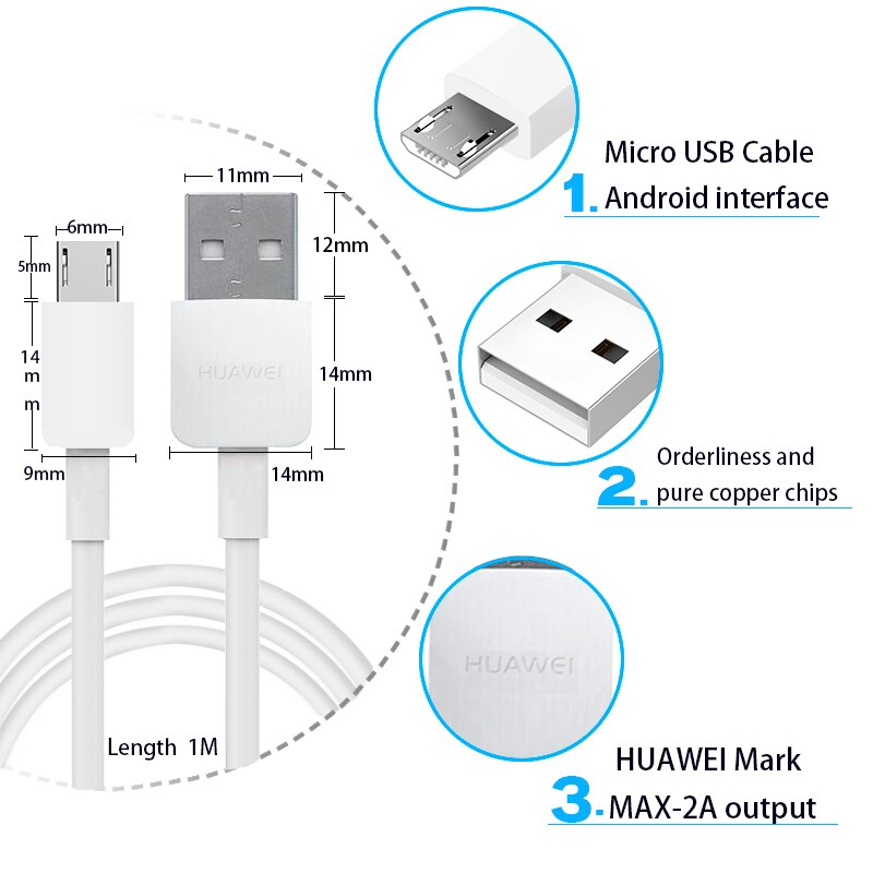 Original huawei 2a 100cm usb micro cabo usb super linha de carga rápida para p7 p8 p9 p10 lite companheiro 7 8 s honra 6x 7a 7c 5x 5a 6 s