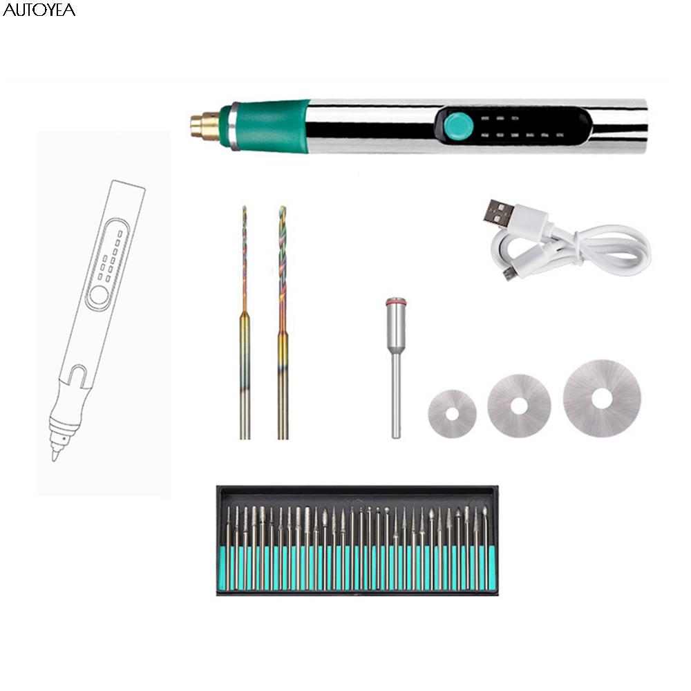 25000RPM Cordless Electric Carving Pen Set Mini Grinding Machine 3 Speeds Adjustable Grinder Rotary Tool USB Engraving Pen: Set C