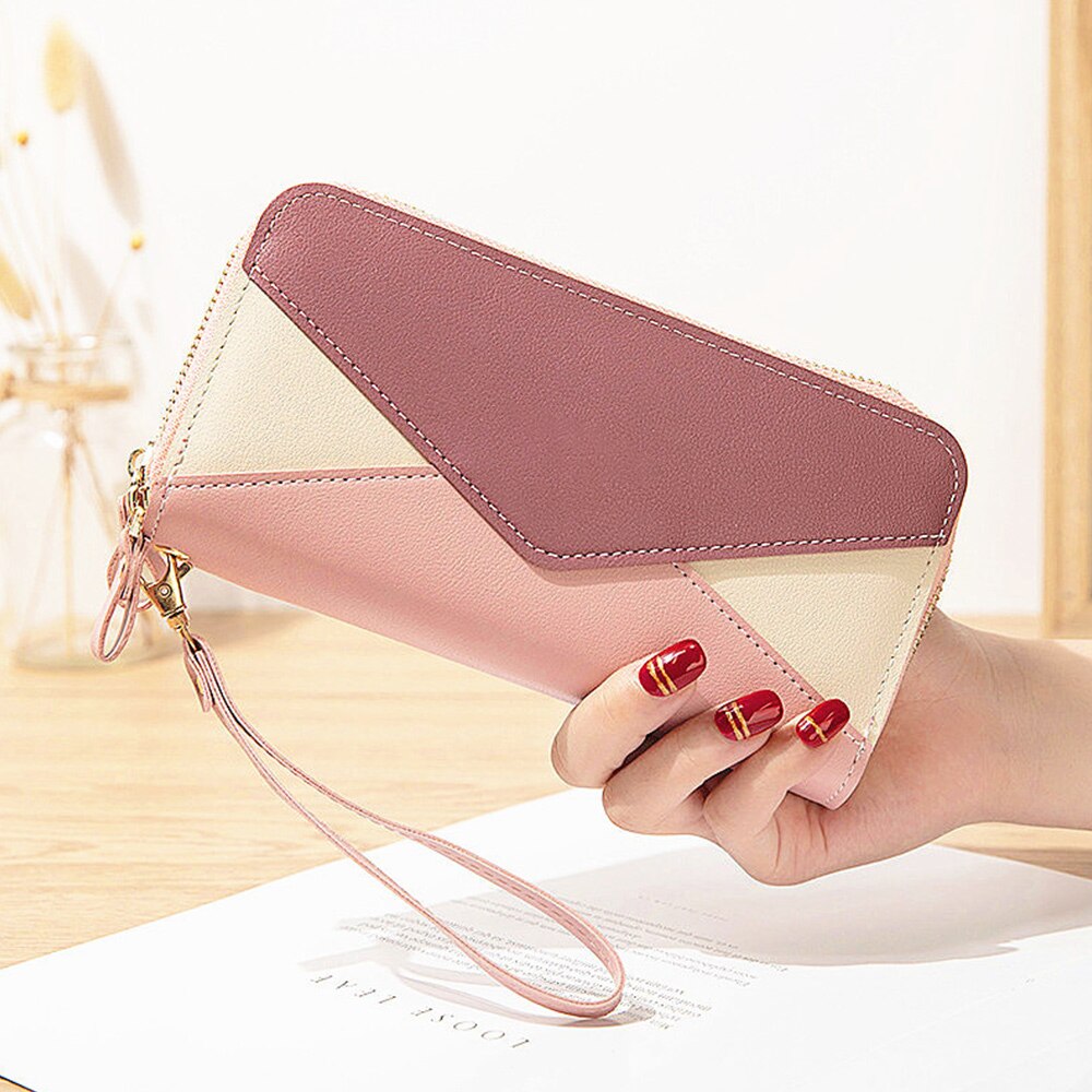 Bloemen polsband dames lange clutch tas grote capaciteit portemonnee dames portemonnee dames portemonnee mobiele telefoon kaarthouder catlas: Roze