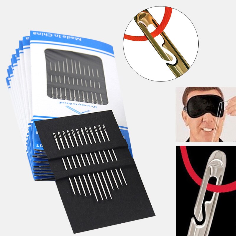 12 Stks/set Rvs Naalden Naald-Side Gat Blind Naald Threading Hand Huishoudelijke Naaien Ouderen Borduurwerk Naald
