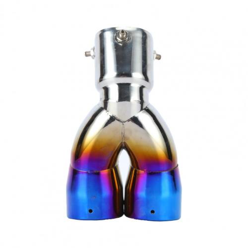 Car Exhaust Tip Universal Double Outlet Rolled Edge Muffler Stainless Steel Bent 70MM Bent Exhaust Pipe Tip End for Autos: Default Title