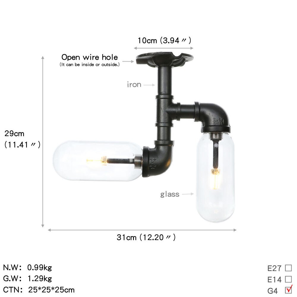Retro Industrie Decke Licht Vintage Schwarz Wasser rohr Lampe sind Glas lampenschirm Lampen wohnzimmer schlafzimmer Lichter Hause Licht