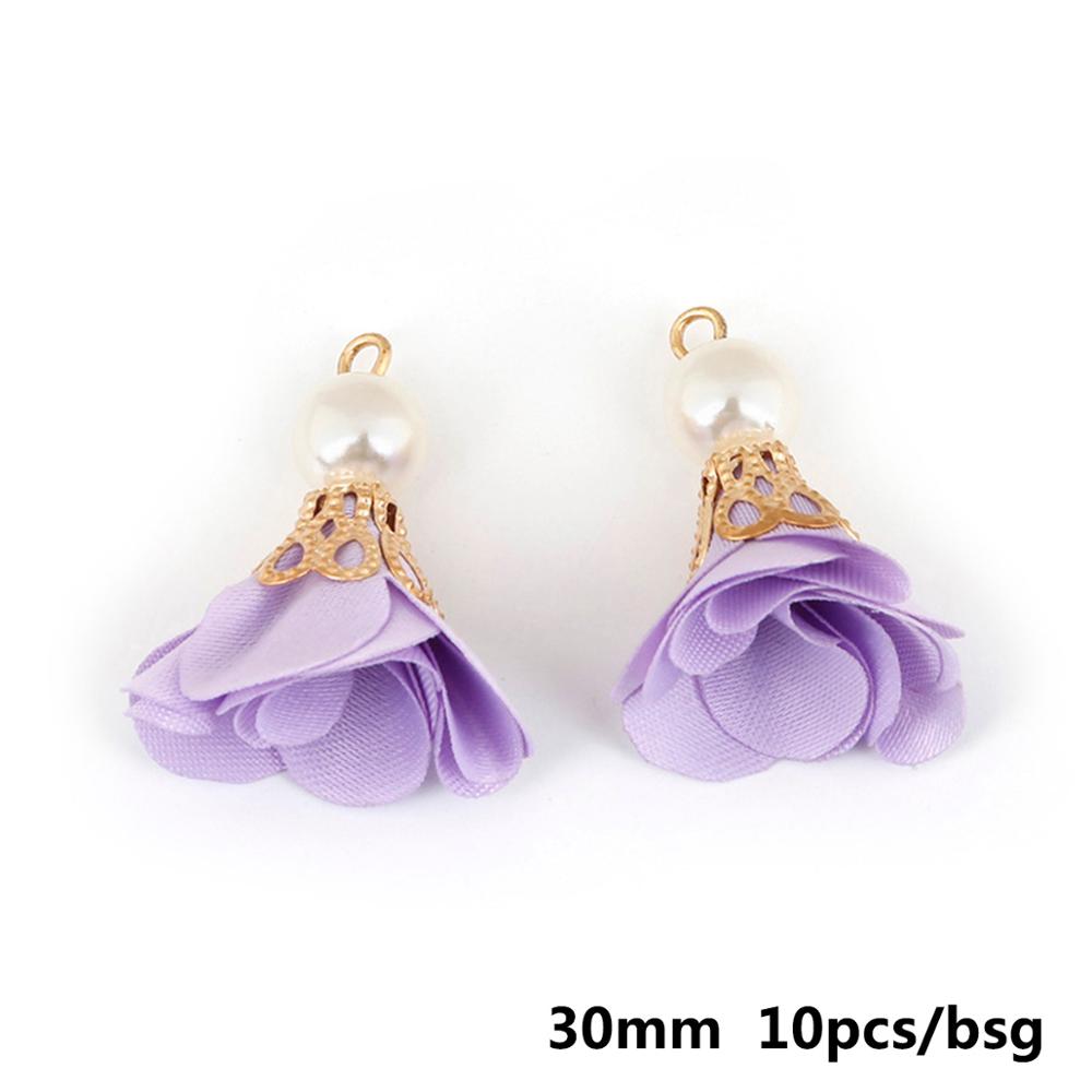 10 stücke 30mm Gold Caps Tuch Stoff Blume Perle Quasten Für Armband Halskette Schmuck Machen DIY Ohrring Erkenntnisse: Purple