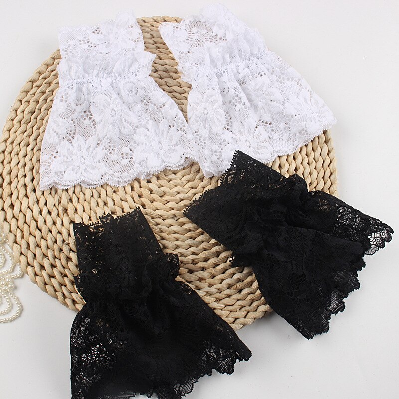 Vdaxvme Lolitas - Guantes de encaje con volantes, sin dedos, mangas plisadas, para Halloween, disfraz de princesa, D, Talla única Vdaxvme Lolitas - Guantes de encaje con volantes, sin dedos, mangas plisadas, para Halloween, disfraz de princesa, D, Talla única