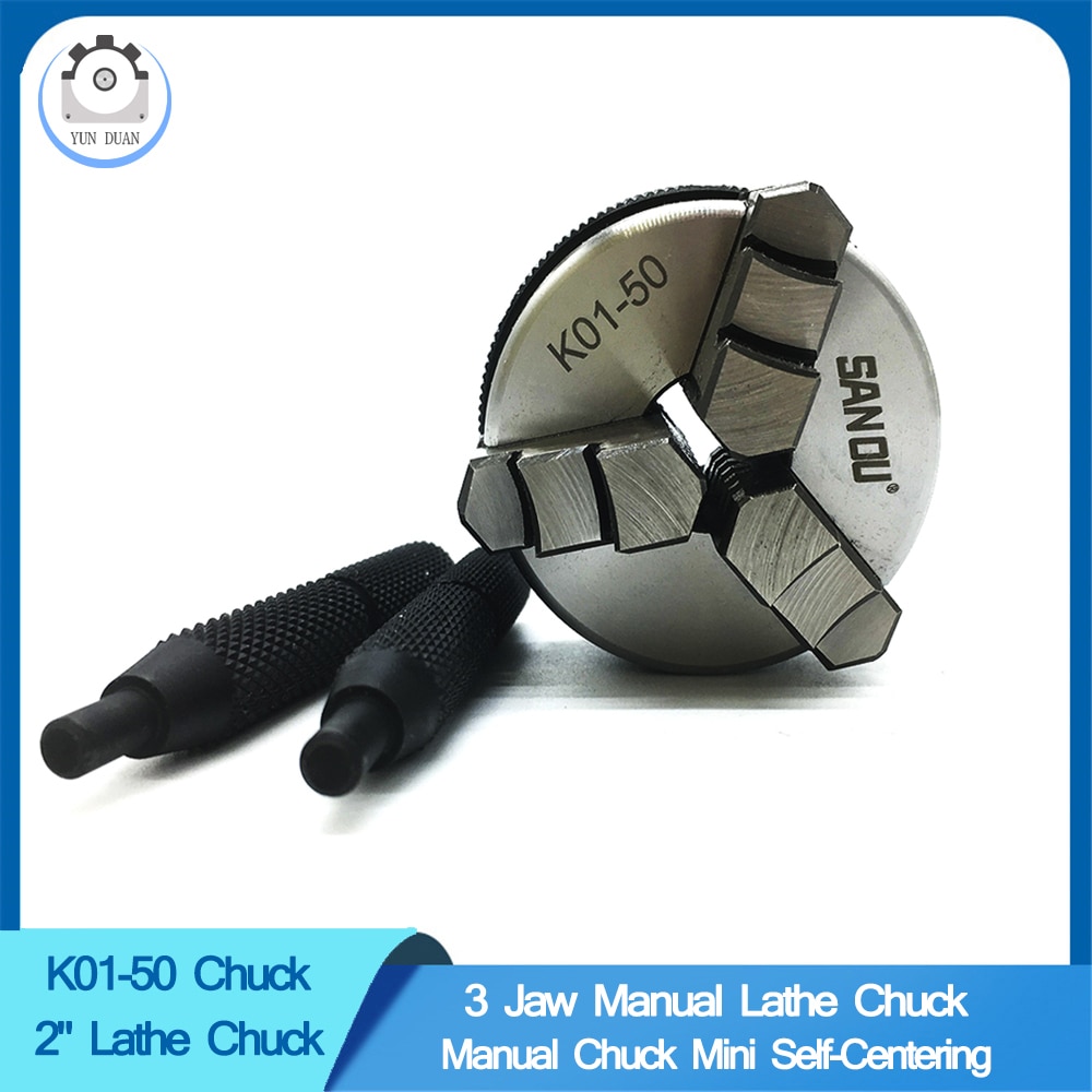 Sanou K01-50 2" Lathe Chuck 50mm 3 Jaw Manual Dill Chuck Mini Self-Centering Thread Mount CNC Precision Instrument Lathe Parts
