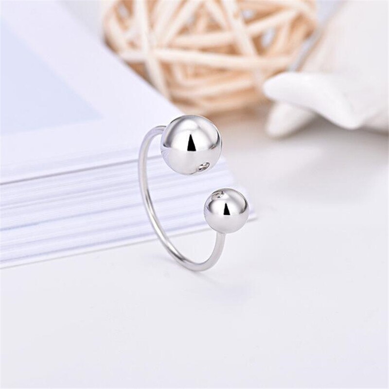 Nouvelles perles simples et brillantes, grandes et petites perles en argent Sterling 925, beaux anneaux d'ouverture en boule de personnalité, SR413