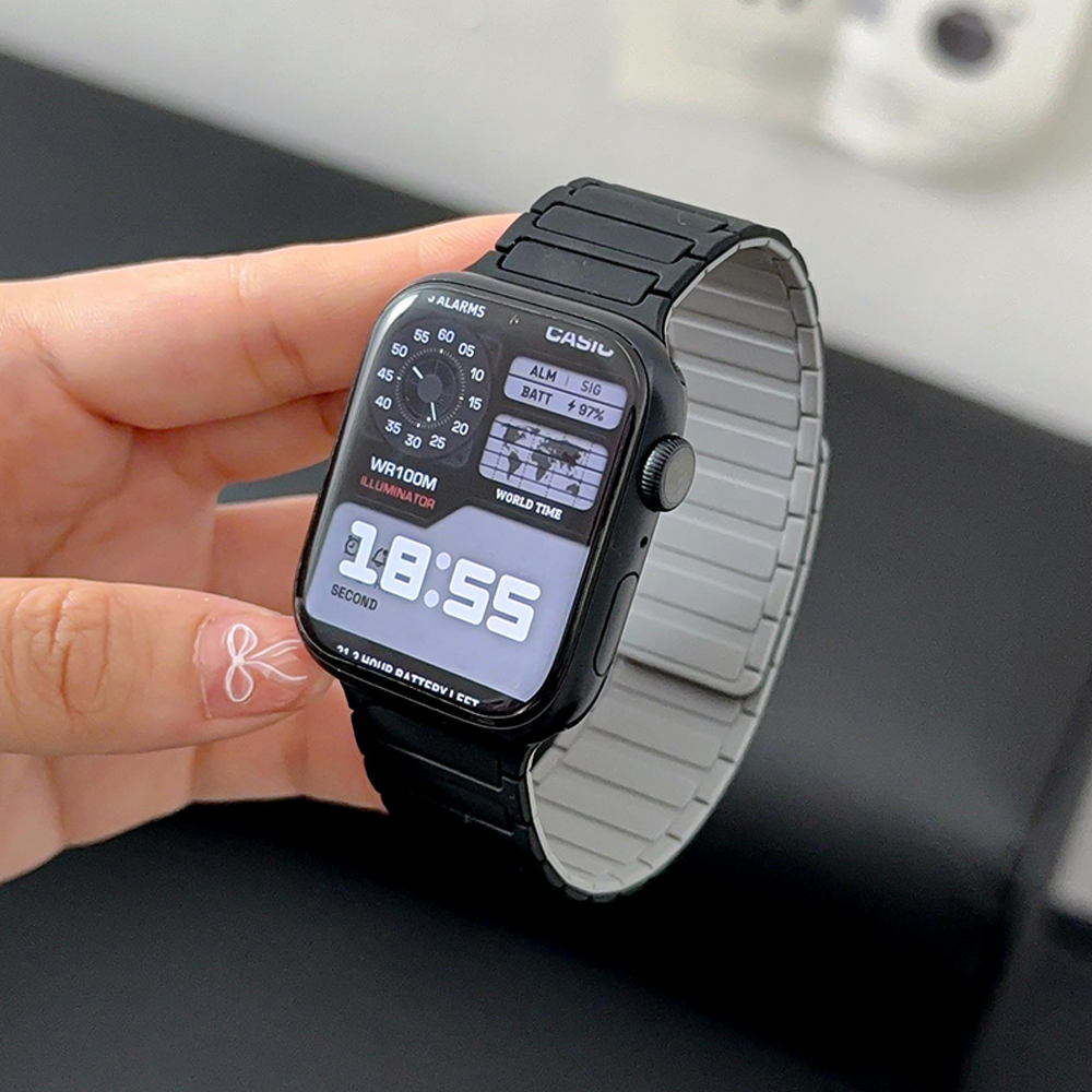 Silicone Strap for Apple Watch 46mm 42mm 49mm 45mm 41mm 44mm 40mm Magnetic Band for IWatch Ultra 2 Series 10 9 8 7 6 SE 5 4 3: Black Gray / 19mm