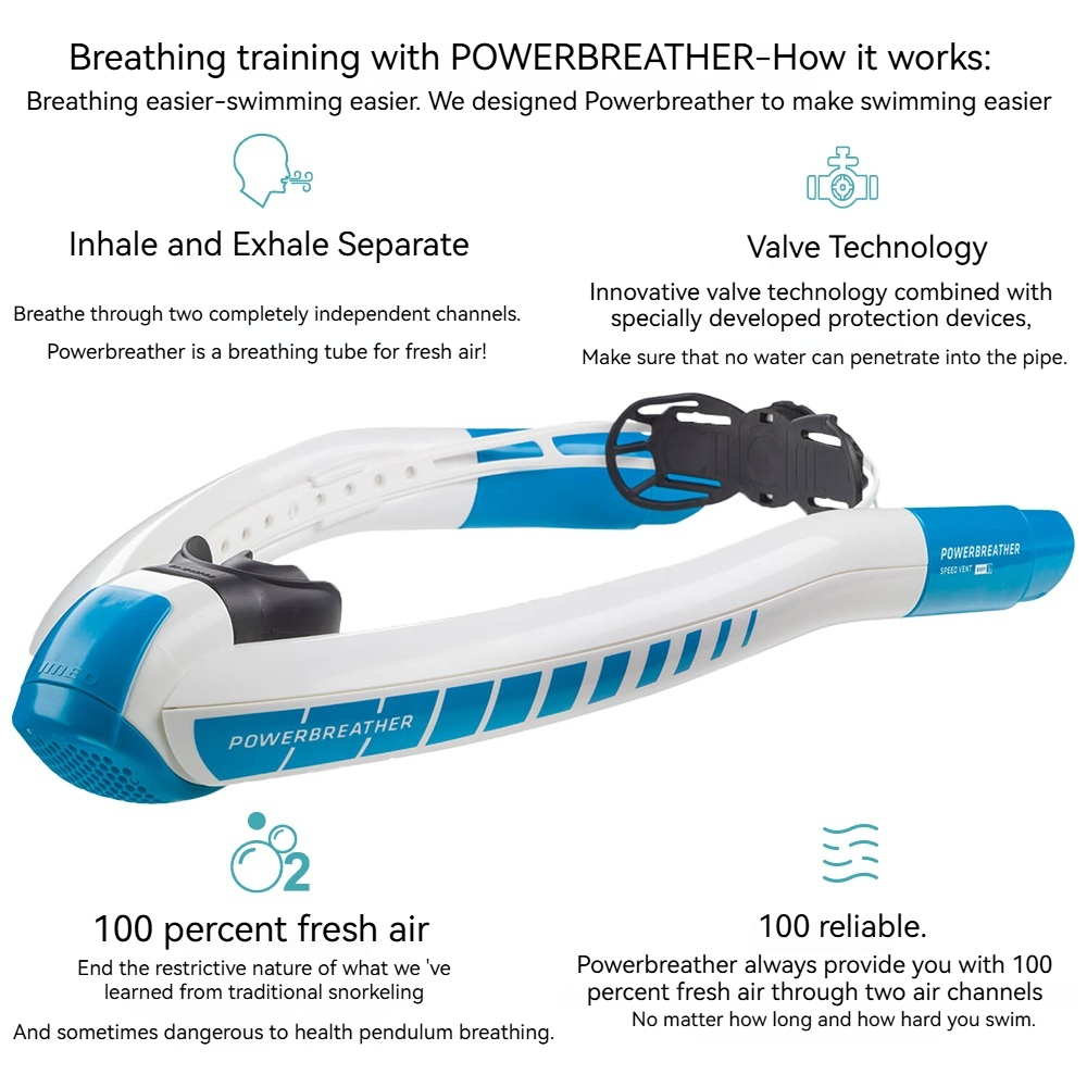 POWERBREATHER Nuova immersione Snorkel in silicone Snorkeling Morso a 2 vie per piscina Spiaggia Immersioni Subacquee Rebreather